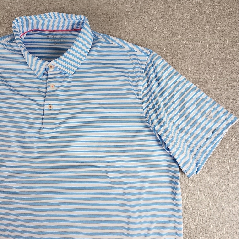Maelreg Performance Polo Shirt Mens 3XL Sky Blue White Stripe Stretch Shirt EUC